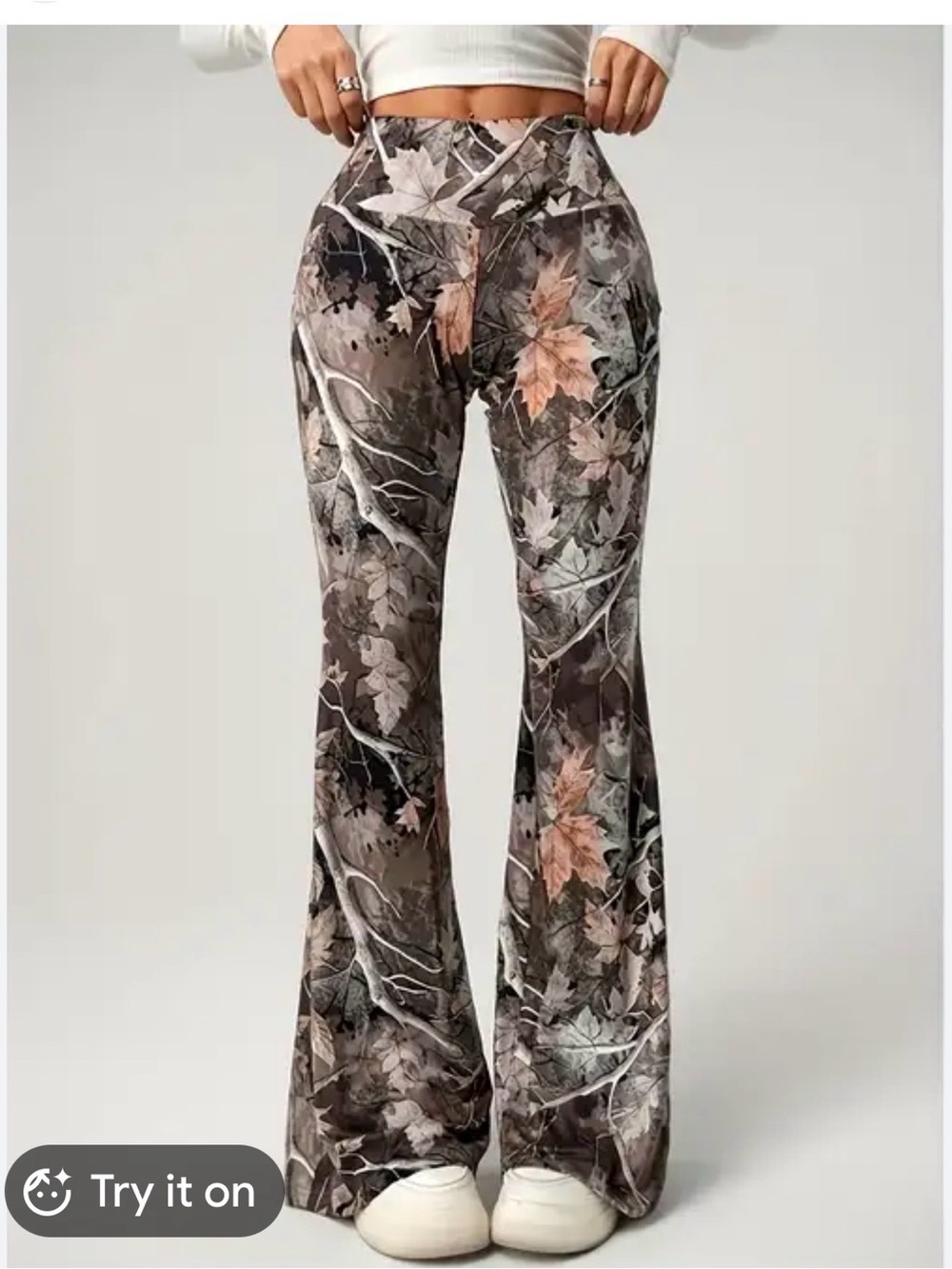 Amazon Leaf-Print Boot Cut Pants in Brown, Taupe & Rust